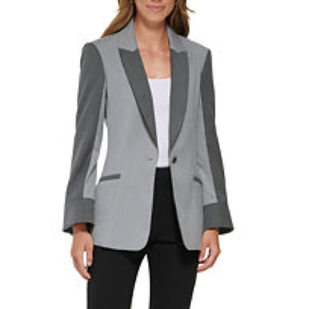 DKNY Two Tone Single Button Blazer in Gray, NWT, Size 8 $159